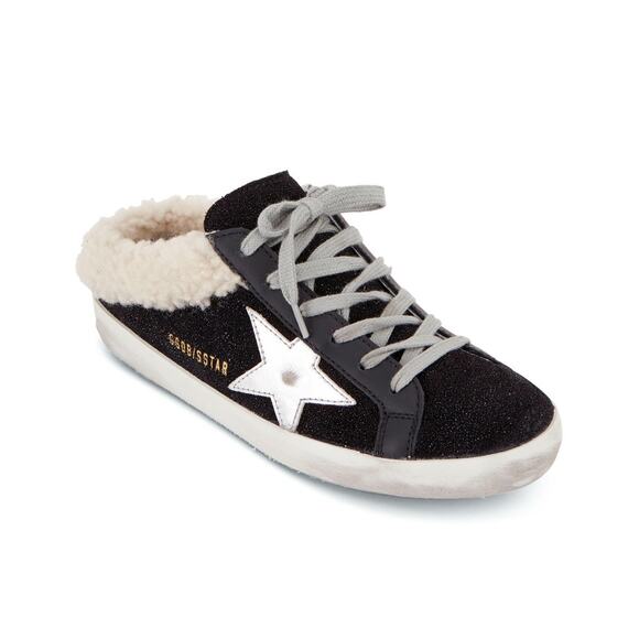 Golden Goose Shoes - Golden Goose Sabot Shearling Lined Leather Slip On Sneakers Black White Size 10
